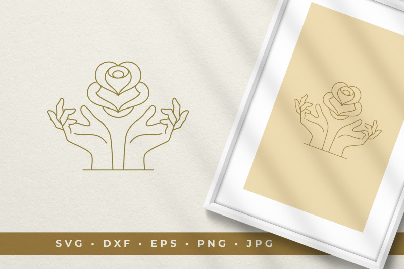 female-hands-with-flower-bud-line-art-graphic-style-vector-illustratio