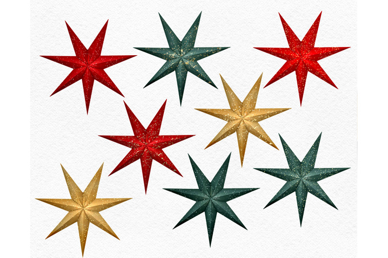watercolor-christmas-stars-gold-green-red-christmas-decor-digital