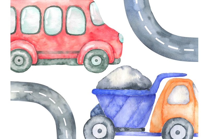 Watercolor transport clipart car bus clip art png baby shower image By ...