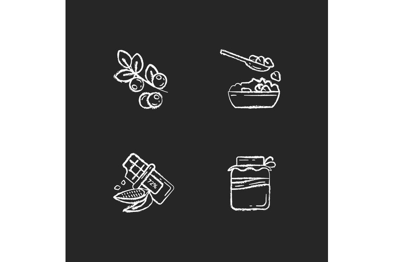 healthy-vegetarian-meals-chalk-white-icons-set-on-black-background