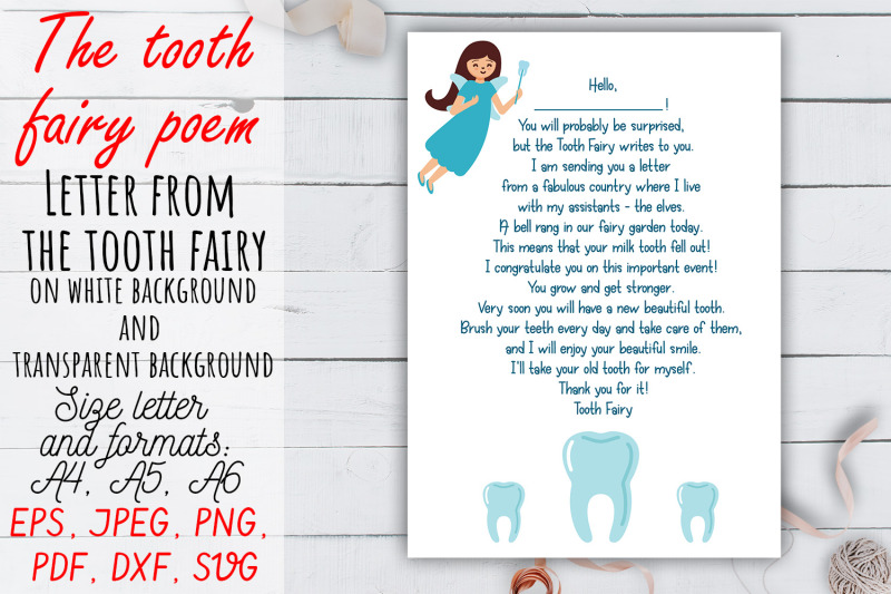 The tooth fairy poem SVG set. 2 colors tooth and letter. By Ok_design ...