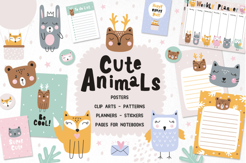 set-cute-animals-posters-planner