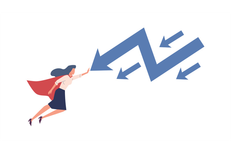 woman-stopping-falling-arrow-superhero-businesswoman-flying-stop-eco