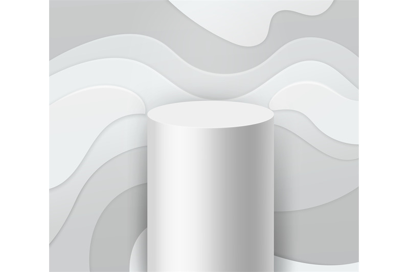 white-podium-abstract-geometric-cylinder-shape-paper-and-textured-wav