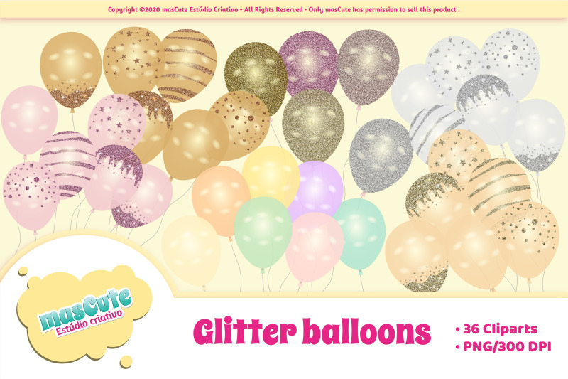 Glitter Balloons Cliparts PNG Include