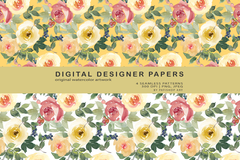 red-and-lemon-watercolor-floral-digital-paper