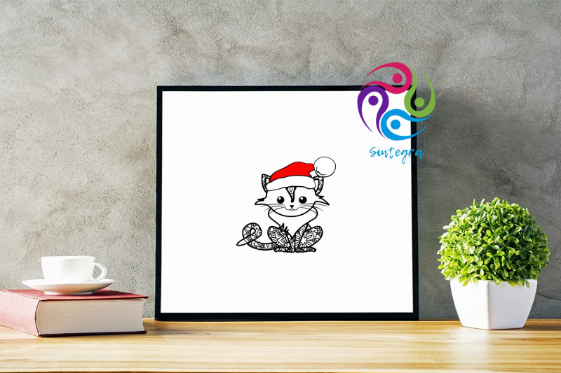 zen-tangle-cat-with-christmas-hat-svg-file