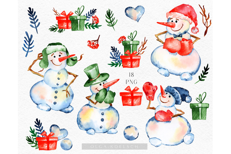 watercolor-snowman-clipart-cute-christmas-diy-winter-clipart-with-presents-and-snow