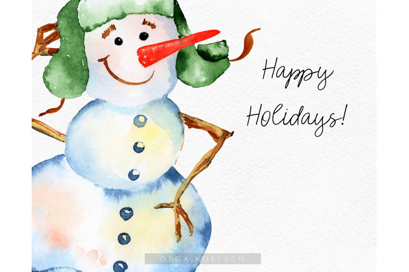 watercolor-snowman-clipart-cute-christmas-diy-winter-clipart-with-presents-and-snow