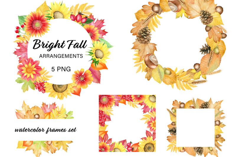 watercolor-fall-arrangements-clipart-frames-with-leaves-and-flowers