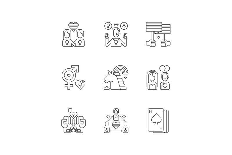 gay-symbolics-pixel-perfect-linear-icons-set
