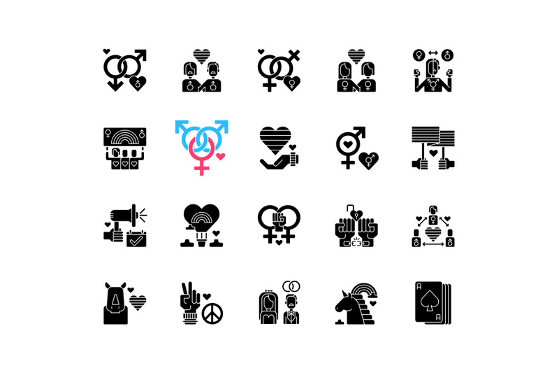 pride-parade-black-glyph-icons-set-on-white-space