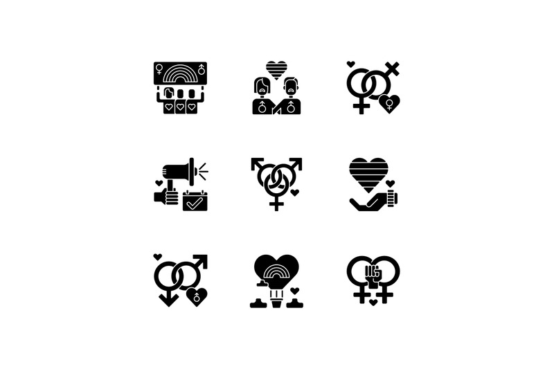 pride-life-black-glyph-icons-set-on-white-space