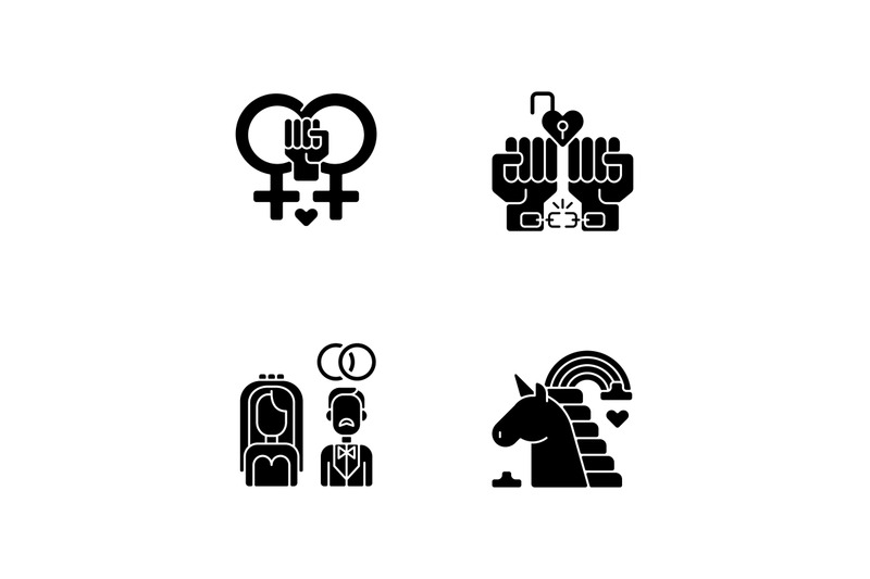 lgbtq-community-pride-black-glyph-icons-set-on-white-space