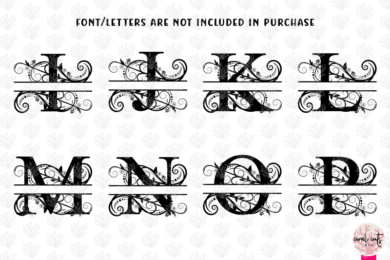 Swirl Floral Split Monogram - Alphabets A to Z - EPS SVG DXF JPG PNG By ...