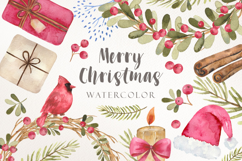 watercolor-christmas-wreath-and-cliparts