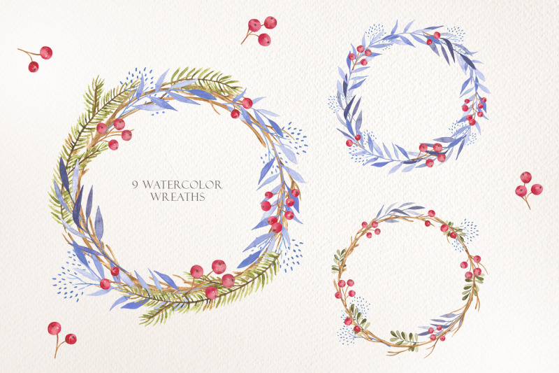 watercolor-christmas-wreath-and-cliparts