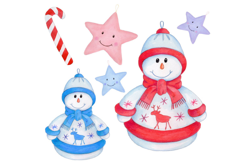christmas-cute-snowmen-new-year-watercolor-illustration