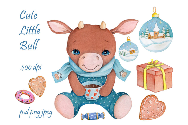 cute-little-bull-christmas-and-new-year-celebration