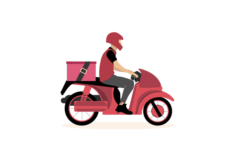 scooter-courier-cartoon-isolated-on-white-background