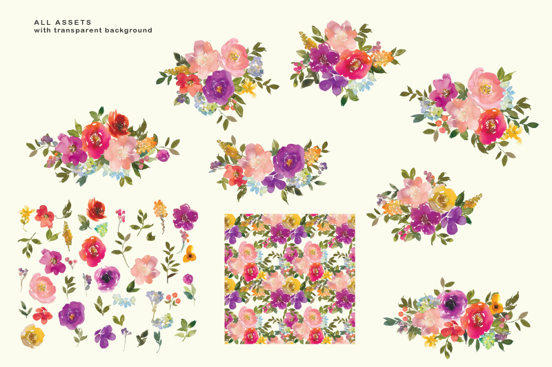 violet-and-blush-watercolor-floral-clipart-set