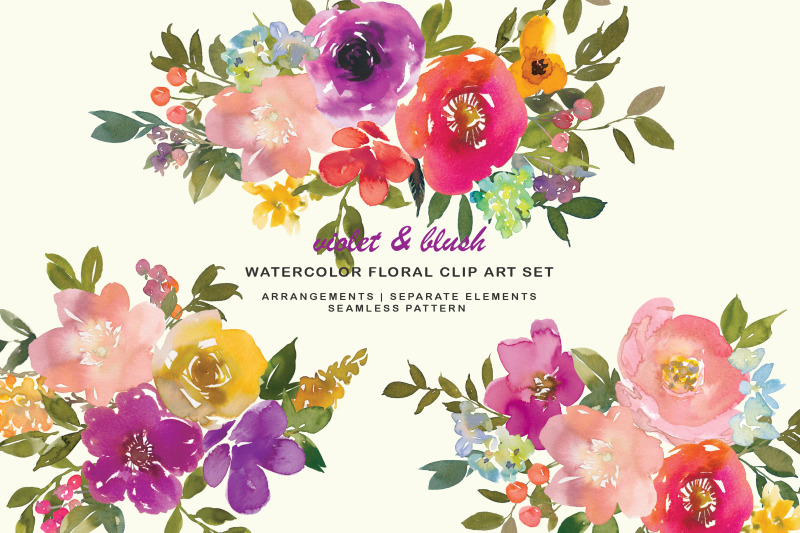 violet-and-blush-watercolor-floral-clipart-set