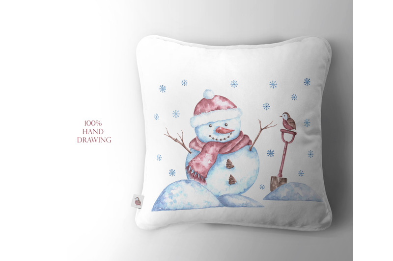 watercolor-clipart-snowman-christmas-house-natural-decor
