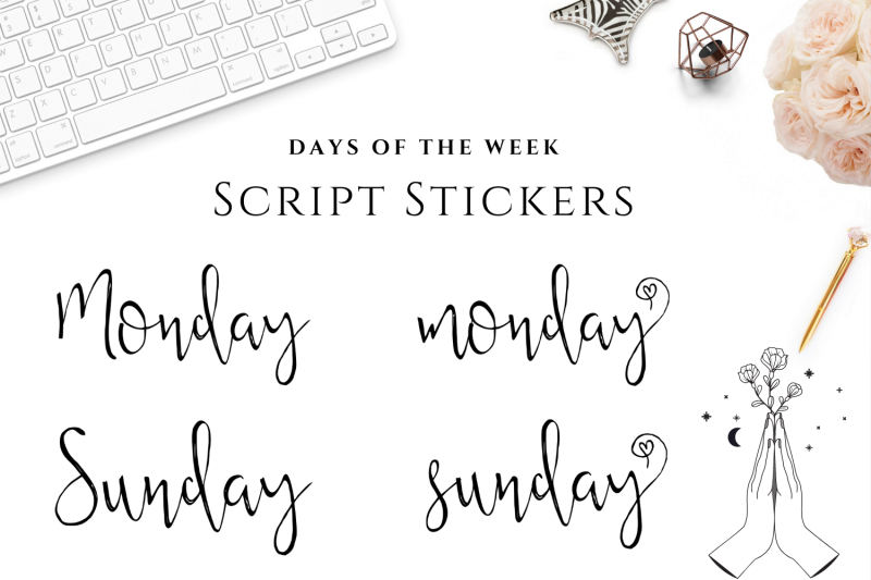 script-days-of-the-week-stickers-bullet-journals-planners