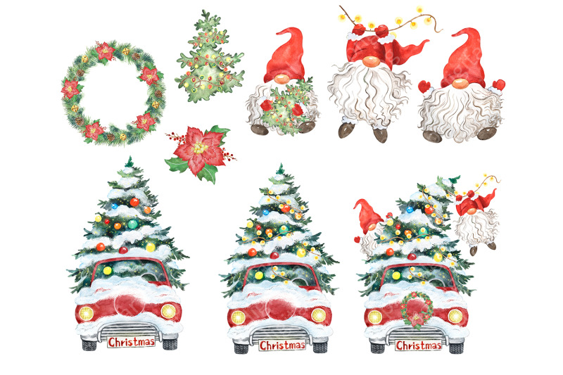 red-christmas-gnomes-clipart-truck-christmas-tree