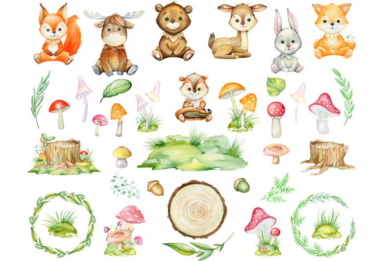 woodland-animals-clipart-watercolor-forest-animals-nursery-decoratio