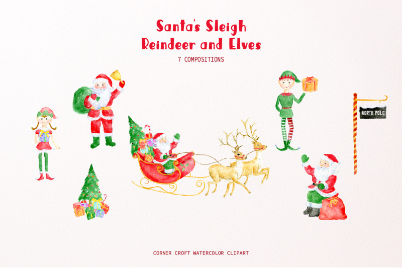 santa-039-s-sleigh-reindeer-santa-claus-and-elves-nbsp