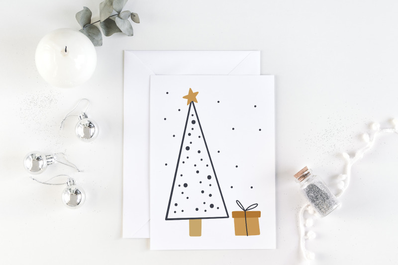 printable-christmas-card-with-pine-tree-and-gift