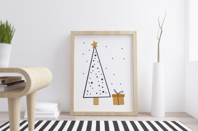 printable-christmas-card-with-pine-tree-and-gift