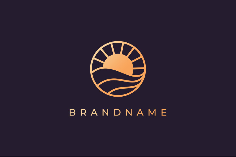 ocean-wave-sun-logo-with-luxury-style