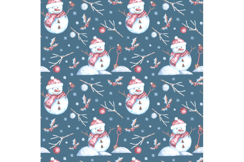 christmas-snowman-watercolor-seamless-pattern-digital-paper-new-year