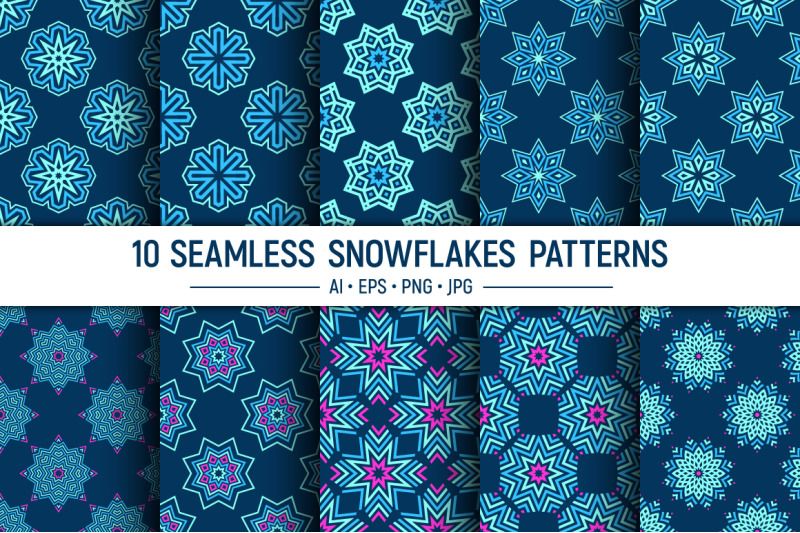 10-seamless-snowflakes-vector-patterns