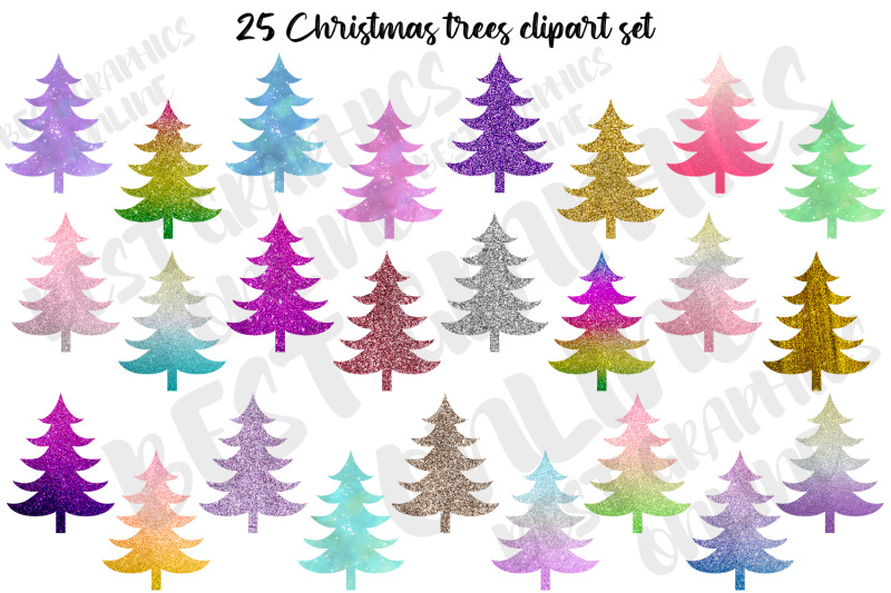 christmas-tree-clipart-shiny-christmas-trees-clip-art-set