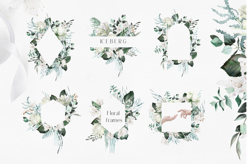 watercolor-white-flowers-clipart-greenery-tropical-clipart-with-white