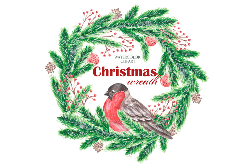 watercolor-clipart-christmas-bullfinch-new-year-christmas-wreath-png