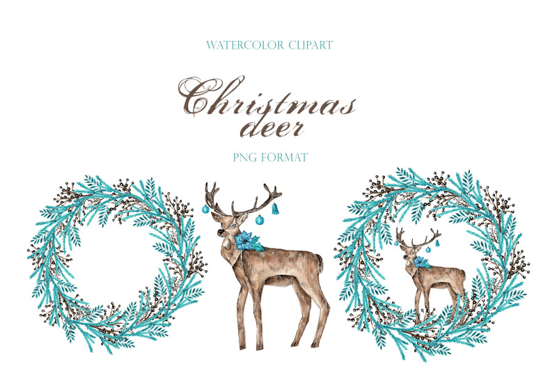 watercolor-clipart-christmas-wreath-christmas-deer-winter-plants