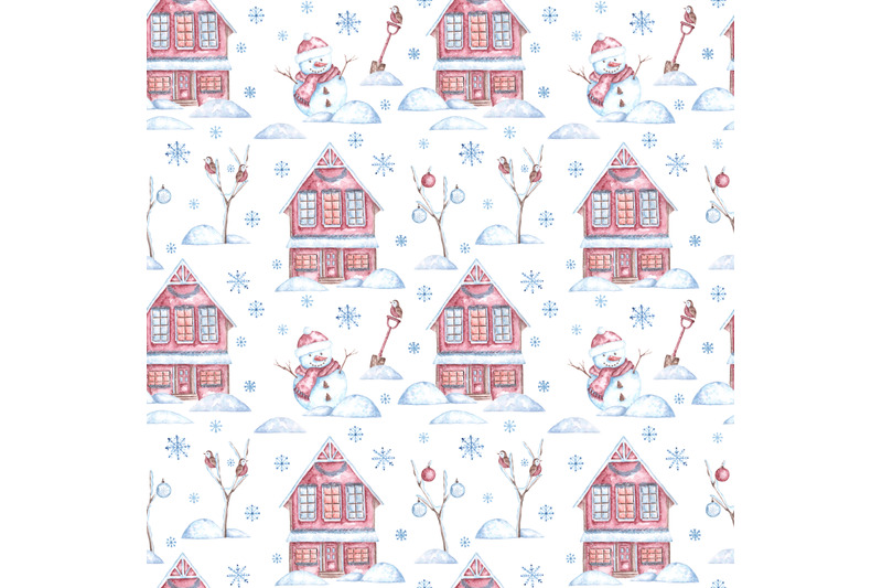 christmas-house-and-snowman-watercolor-seamless-pattern-new-year