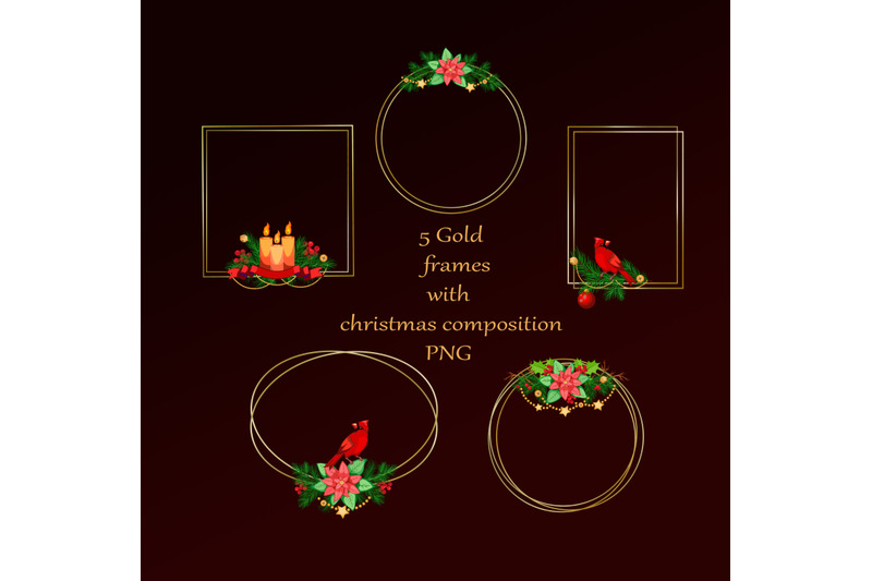 gold-frames-with-christmas-composition-clipart-png-set-christmas-c