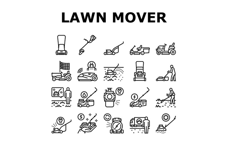 lawn-mower-equipment-collection-icons-set-vector