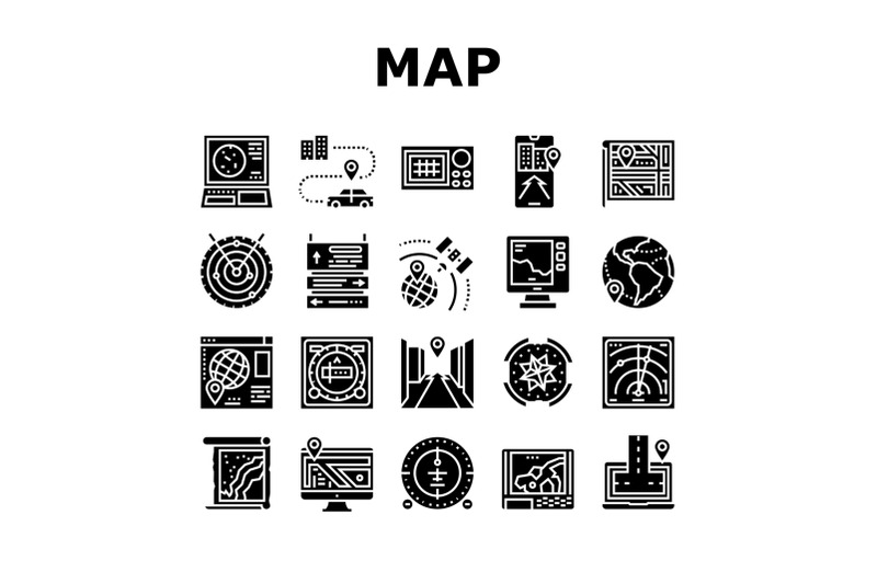 map-location-system-collection-icons-set-vector