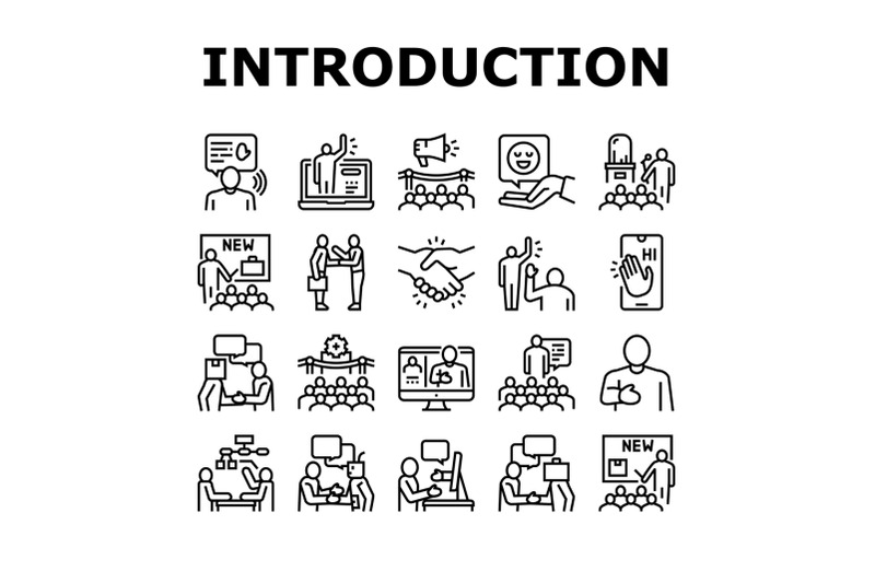 introduction-speech-collection-icons-set-vector