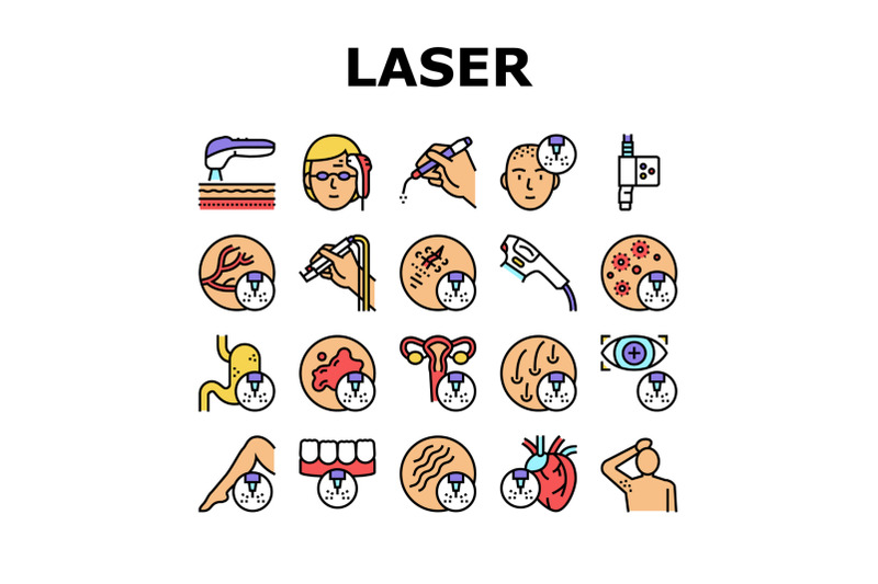 laser-therapy-service-collection-icons-set-vector