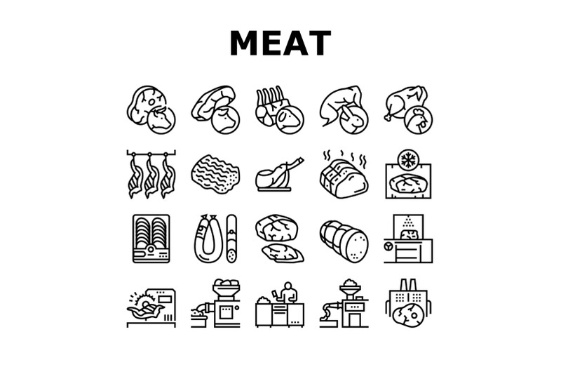 meat-factory-product-collection-icons-set-vector