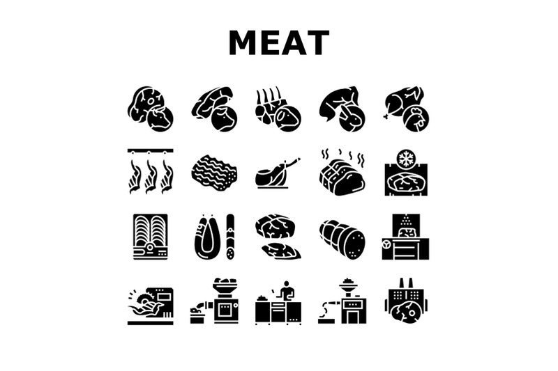 meat-factory-product-collection-icons-set-vector