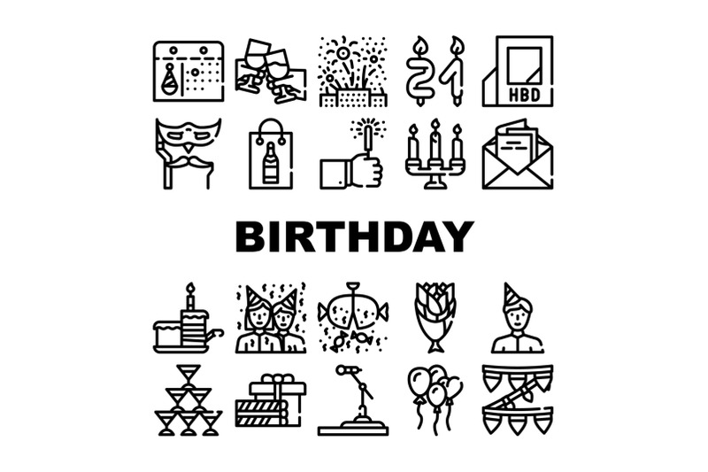 birthday-event-party-collection-icons-set-vector