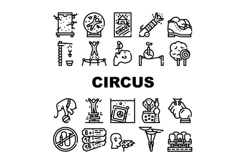 circus-entertainment-collection-icons-set-vector-illustration